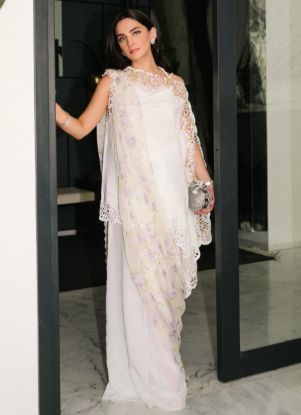 Picture of White Solenne Shirt And Drape Dupatta With Pants